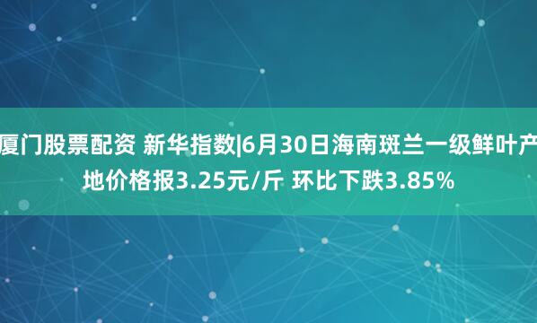 厦门股票配资 新华指数|6月30日海南斑兰一级鲜叶产地价格报3.25元/斤 环比下跌3.85%