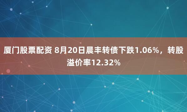 厦门股票配资 8月20日晨丰转债下跌1.06%，转股溢价率12.32%