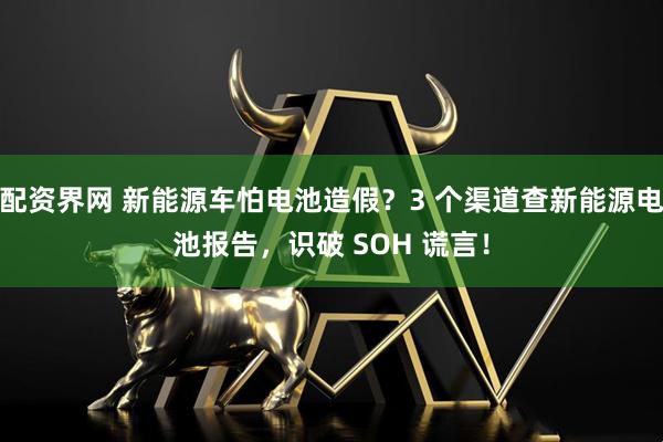 配资界网 新能源车怕电池造假？3 个渠道查新能源电池报告，识破 SOH 谎言！